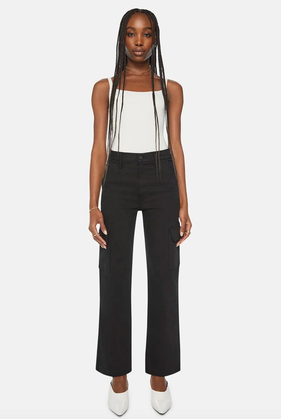 Mother Denim The Straight Up Rambler Cargo Skimp Jeans in Pitch Black, Size 30